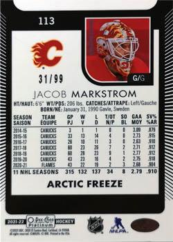 2021-22 O-Pee-Chee Platinum - Arctic Freeze #113 Jacob Markstrom Back
