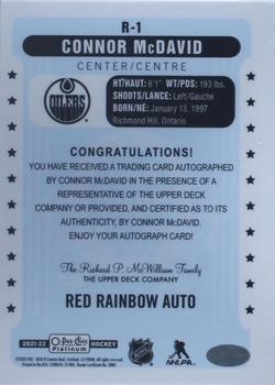 2021-22 O-Pee-Chee Platinum - Retro Red Rainbow Autographs #R-1 Connor McDavid Back