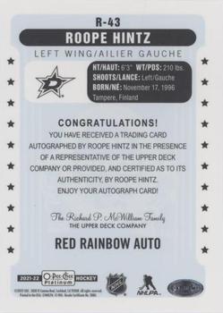 2021-22 O-Pee-Chee Platinum - Retro Red Rainbow Autographs #R-43 Roope Hintz Back