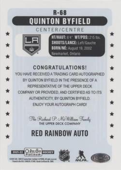 2021-22 O-Pee-Chee Platinum - Retro Red Rainbow Autographs #R-68 Quinton Byfield Back