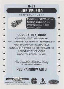 2021-22 O-Pee-Chee Platinum - Retro Red Rainbow Autographs #R-81 Joe Veleno Back