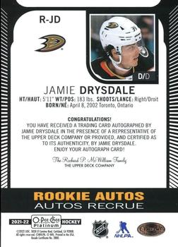 2021-22 O-Pee-Chee Platinum - Rookie Autographs #R-JD Jamie Drysdale Back