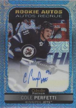 2021-22 O-Pee-Chee Platinum - Rookie Autographs Blue Traxx #R-CP Cole Perfetti Front