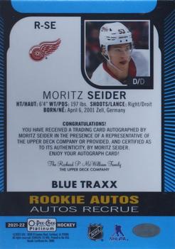 2021-22 O-Pee-Chee Platinum - Rookie Autographs Blue Traxx #R-SE Moritz Seider Back