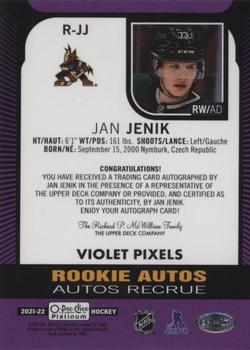 2021-22 O-Pee-Chee Platinum - Rookie Autographs Violet Pixels #R-JJ Jan Jenik Back