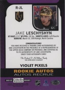 2021-22 O-Pee-Chee Platinum - Rookie Autographs Violet Pixels #R-JL Jake Leschyshyn Back