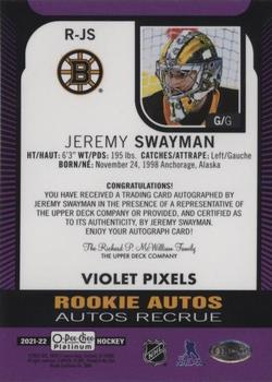 2021-22 O-Pee-Chee Platinum - Rookie Autographs Violet Pixels #R-JS Jeremy Swayman Back