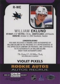 2021-22 O-Pee-Chee Platinum - Rookie Autographs Violet Pixels #R-WE William Eklund Back