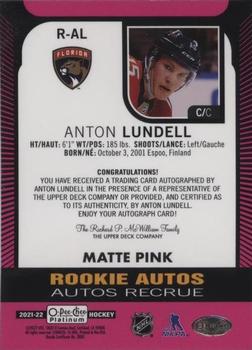 2021-22 O-Pee-Chee Platinum - Rookie Autographs Matte Pink #R-AL Anton Lundell Back