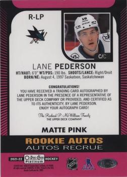 2021-22 O-Pee-Chee Platinum - Rookie Autographs Matte Pink #R-LP Lane Pederson Back