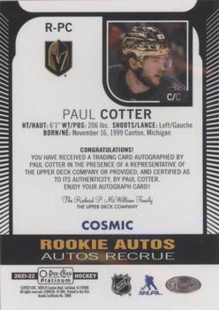 2021-22 O-Pee-Chee Platinum - Rookie Autographs Cosmic #R-PC Paul Cotter Back