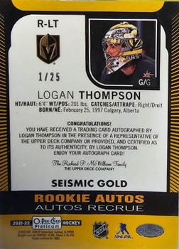 2021-22 O-Pee-Chee Platinum - Rookie Autographs Seismic Gold #R-LT Logan Thompson Back