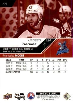 2022-23 Upper Deck AHL - Exclusives #11 Jansen Harkins Back