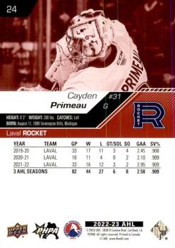 2022-23 Upper Deck AHL - Exclusives #24 Cayden Primeau Back