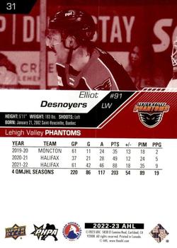 2022-23 Upper Deck AHL - Exclusives #31 Elliot Desnoyers Back