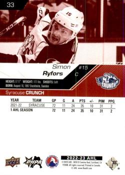 2022-23 Upper Deck AHL - Exclusives #33 Simon Ryfors Back