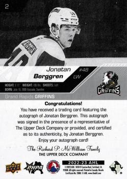 2022-23 Upper Deck AHL - Autographs #2 Jonatan Berggren Back