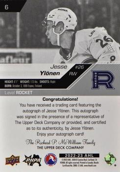 2022-23 Upper Deck AHL - Autographs #6 Jesse Ylonen Back