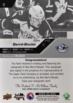 2022-23 Upper Deck AHL - Autographs #8 Alex Barre-Boulet Back