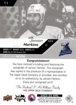 2022-23 Upper Deck AHL - Autographs #11 Jansen Harkins Back