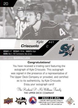 2022-23 Upper Deck AHL - Autographs #20 Kyle Criscuolo Back