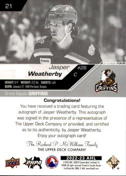 2022-23 Upper Deck AHL - Autographs #21 Jasper Weatherby Back
