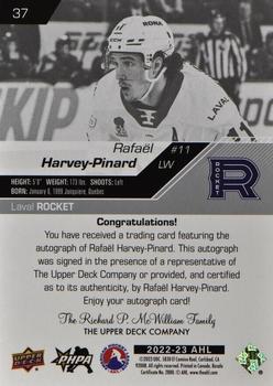 2022-23 Upper Deck AHL - Autographs #37 Rafael Harvey-Pinard Back