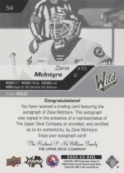 2022-23 Upper Deck AHL - Autographs #54 Zane Mcintyre Back
