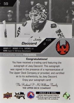 2022-23 Upper Deck AHL - Autographs #59 Joey Daccord Back