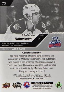 2022-23 Upper Deck AHL - Autographs #70 Matthew Robertson Back
