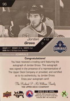 2022-23 Upper Deck AHL - Autographs #96 Jordan Gross Back