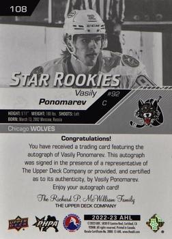 2022-23 Upper Deck AHL - Autographs #108 Vasily Ponomarev Back