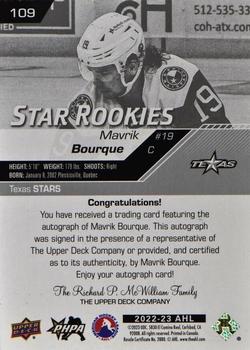 2022-23 Upper Deck AHL - Autographs #109 Mavrik Bourque Back
