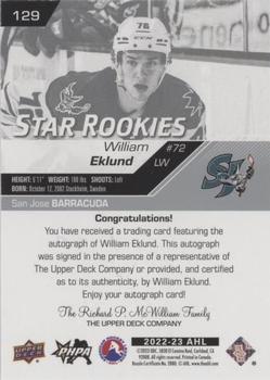 2022-23 Upper Deck AHL - Autographs #129 William Eklund Back