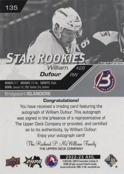 2022-23 Upper Deck AHL - Autographs #135 William Dufour Back