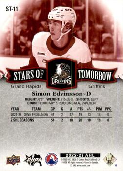 2022-23 Upper Deck AHL - Stars of Tomorrow Red #ST-11 Simon Edvinsson Back