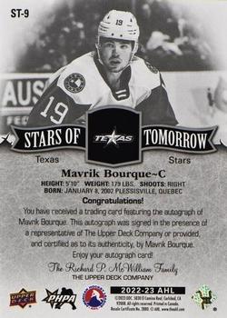 2022-23 Upper Deck AHL - Stars of Tomorrow Autographs #ST-9 Mavrik Bourque Back