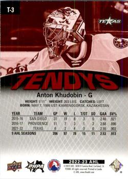 2022-23 Upper Deck AHL - Tendys Red #T-3 Anton Khudobin Back