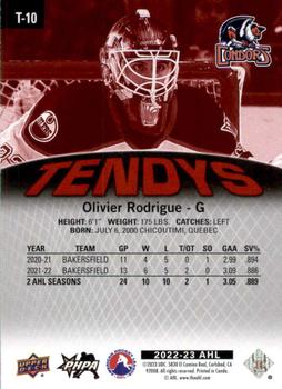 2022-23 Upper Deck AHL - Tendys Red #T-10 Olivier Rodrigue Back