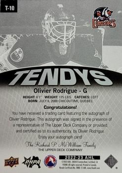 2022-23 Upper Deck AHL - Tendys Autographs #T-10 Olivier Rodrigue Back