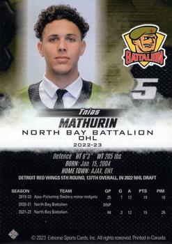 2022-23 Extreme North Bay Battalion (OHL) #NNO Tnias Mathurin Back