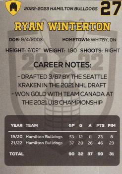 2022-23 Hamilton Bulldogs (OHL) #NNO Ryan Winterton Back