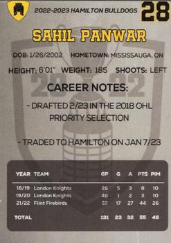 2022-23 Hamilton Bulldogs (OHL) #NNO Sahil Panwar Back