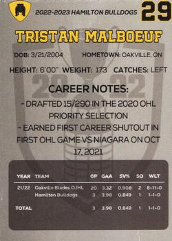2022-23 Hamilton Bulldogs (OHL) #NNO Tristan Malboeuf Back