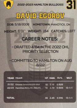 2022-23 Hamilton Bulldogs (OHL) #NNO David Egorov Back