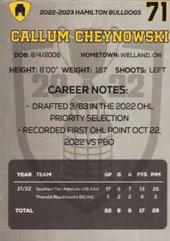 2022-23 Hamilton Bulldogs (OHL) #NNO Callum Cheynowski Back
