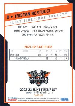 2022-23 Choice Flint Firebirds (OHL) #2 Tristan Bertucci Back