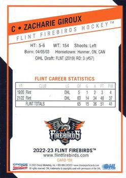 2022-23 Choice Flint Firebirds (OHL) #9 Zacharie Giroux Back