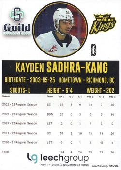 2022-23 Brandon Wheat Kings (WHL) #NNO Kayden Sadhra-Kang Back