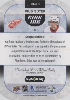 2022-23 Upper Deck Synergy - Rink Ink #RI-PS Pius Suter Back